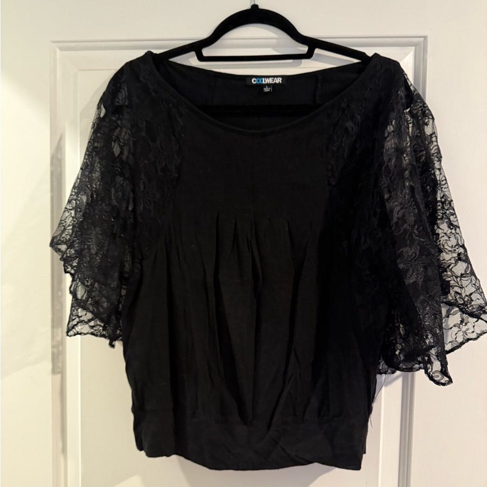 Black Lace Sleeve Top